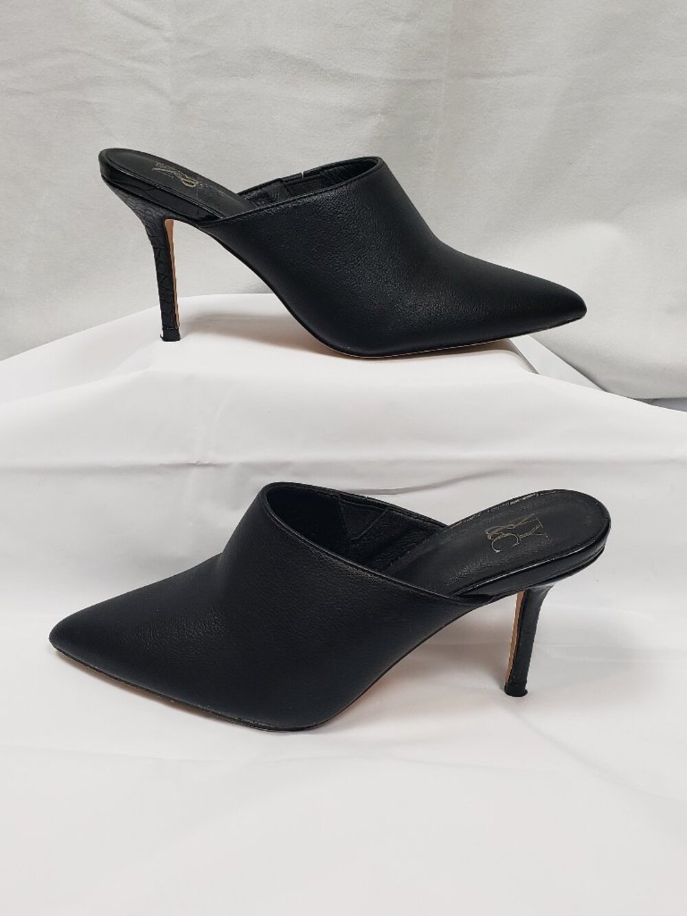 NY&C Carletta High Heeled Mule Classic Black Sleek Stiletto Point Toe Ladies 7.5